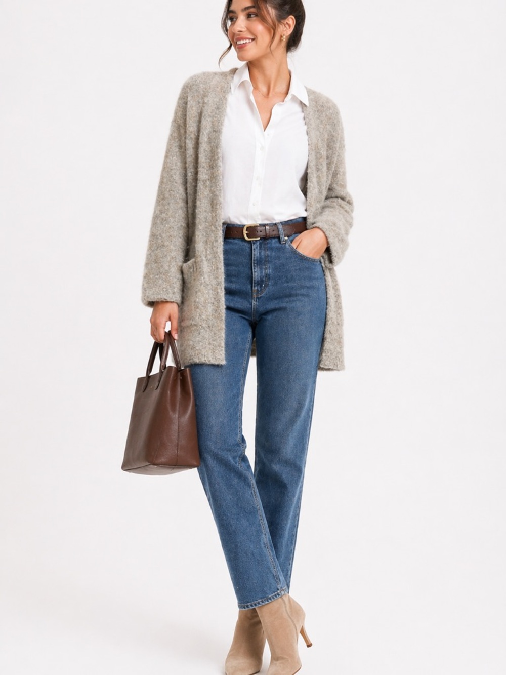 Free People Taupe Heathered Open Cardigan